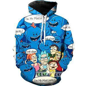 3D Cartoon Rick and Morty Blue Hoodie