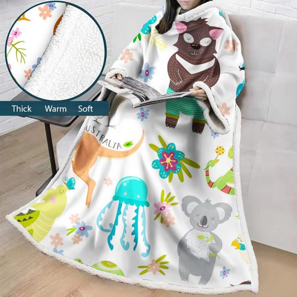 3D Digital Cartoon Printed Blanket With Sleeves-Cute Blanket Robe