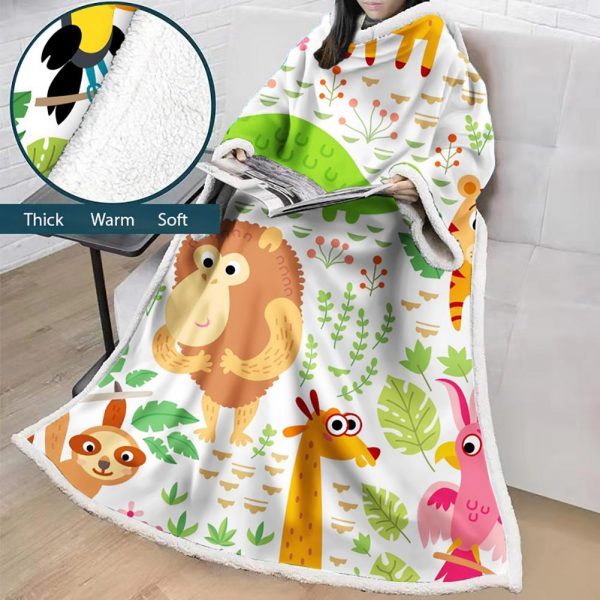 3D Digital Cartoon Printed Blanket With Sleeves-Cute Blanket Robe
