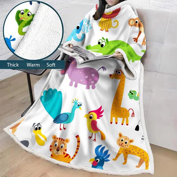 3D Digital Cartoon Printed Blanket With Sleeves-Cute Blanket Robe