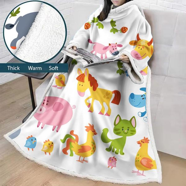3D Digital Cartoon Printed Blanket With Sleeves-Cute Blanket Robe