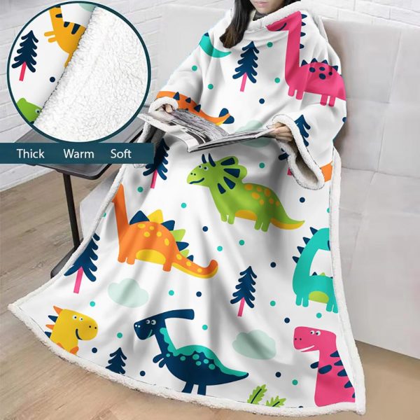 3D Digital Cartoon Printed Blanket With Sleeves-Cute Blanket Robe