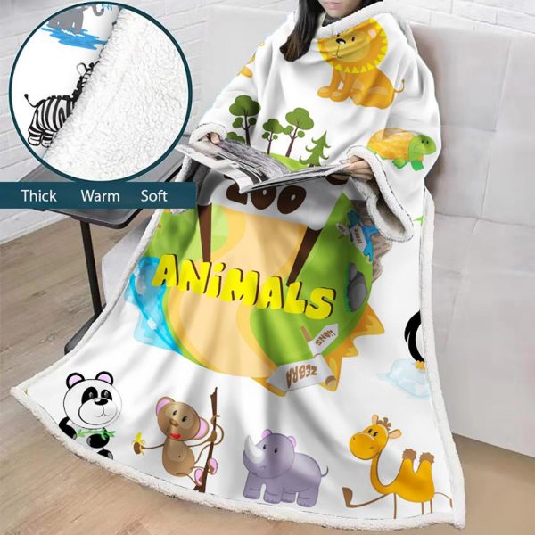 3D Digital Cartoon Printed Blanket With Sleeves-Cute Blanket Robe