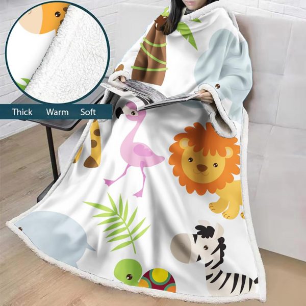 3D Digital Cartoon Printed Blanket With Sleeves-Cute Blanket Robe