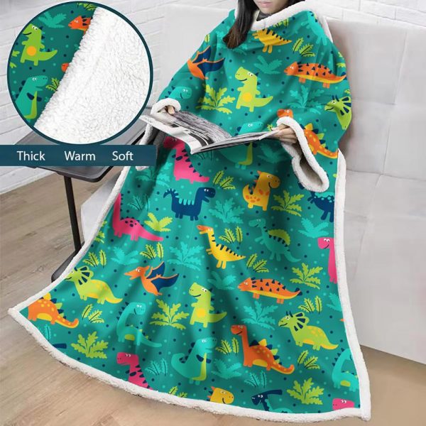 3D Digital Cartoon Printed Blanket With Sleeves-Cute Blanket Robe
