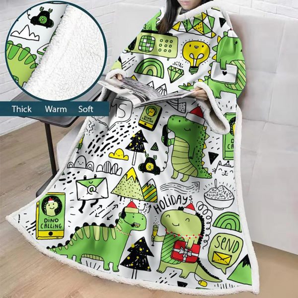 3D Digital Cartoon Printed Blanket With Sleeves-Cute Blanket Robe