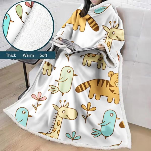 3D Digital Cartoon Printed Blanket With Sleeves-Cute Blanket Robe