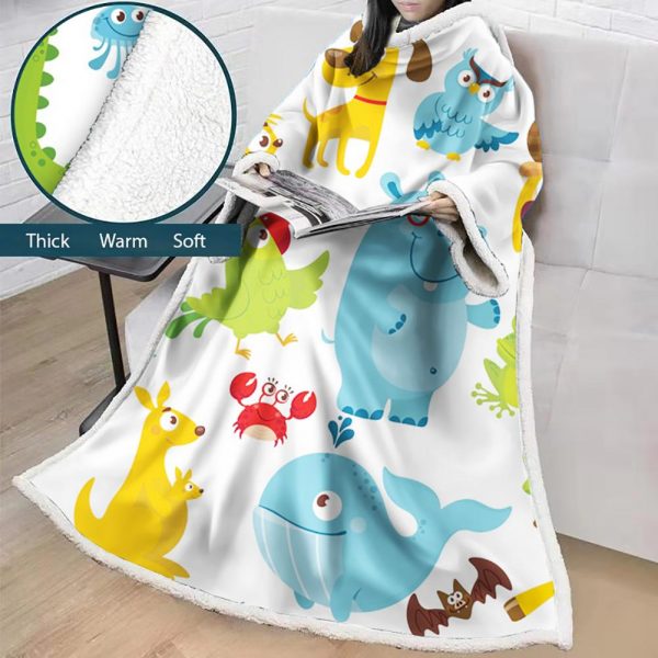 3D Digital Cartoon Printed Blanket With Sleeves-Cute Blanket Robe