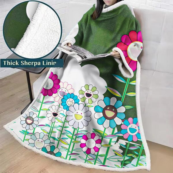 3D Digital Flower Printed Blanket With Sleeves-Cute Cartoon Blanket Robe
