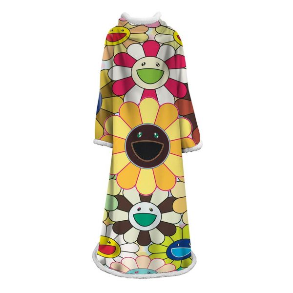 3D Digital Flower Printed Blanket With Sleeves-Cute Cartoon Blanket Robe