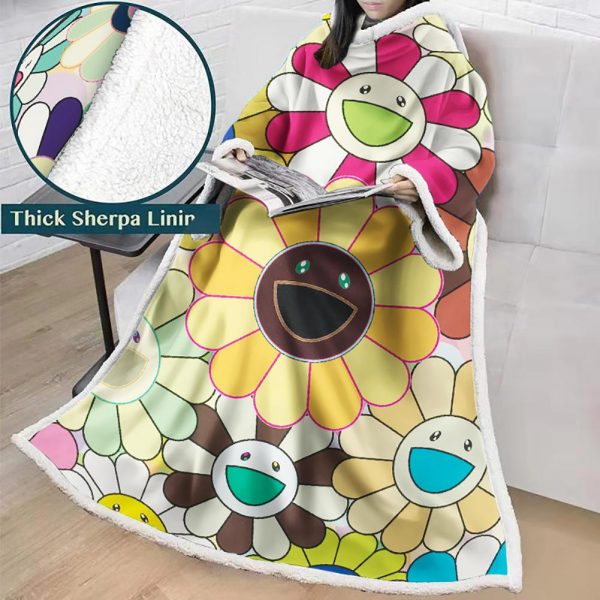 3D Digital Flower Printed Blanket With Sleeves-Cute Cartoon Blanket Robe