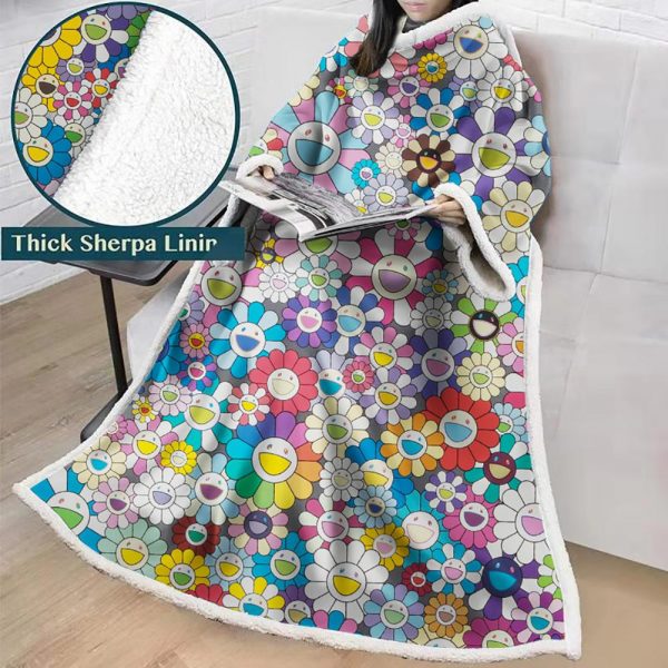 3D Digital Flower Printed Blanket With Sleeves-Cute Cartoon Blanket Robe