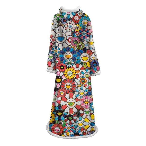 3D Digital Flower Printed Blanket With Sleeves-Cute Cartoon Blanket Robe