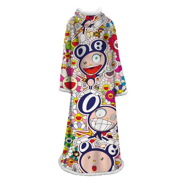 3D Digital Flower Printed Blanket With Sleeves-Cute Cartoon Blanket Robe