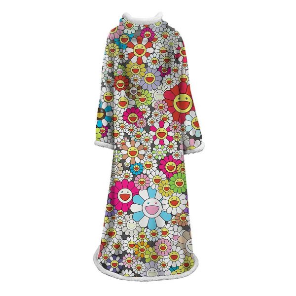 3D Digital Flower Printed Blanket With Sleeves-Cute Cartoon Blanket Robe