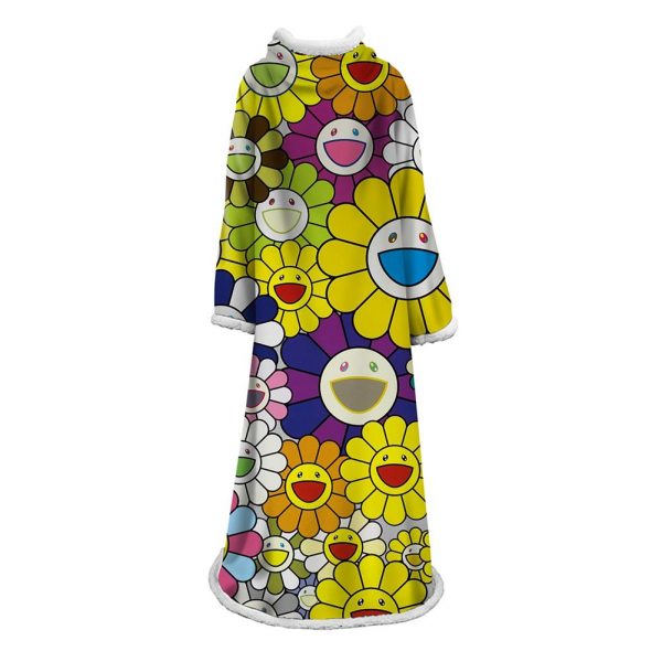 3D Digital Flower Printed Blanket With Sleeves-Cute Cartoon Blanket Robe