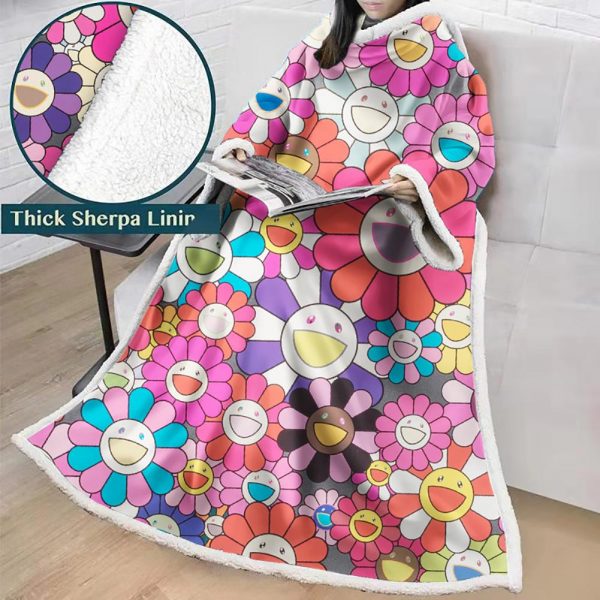 3D Digital Flower Printed Blanket With Sleeves-Cute Cartoon Blanket Robe