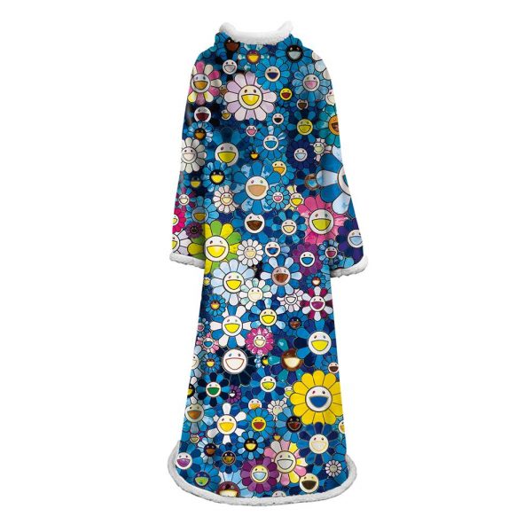 3D Digital Flower Printed Blanket With Sleeves-Cute Cartoon Blanket Robe
