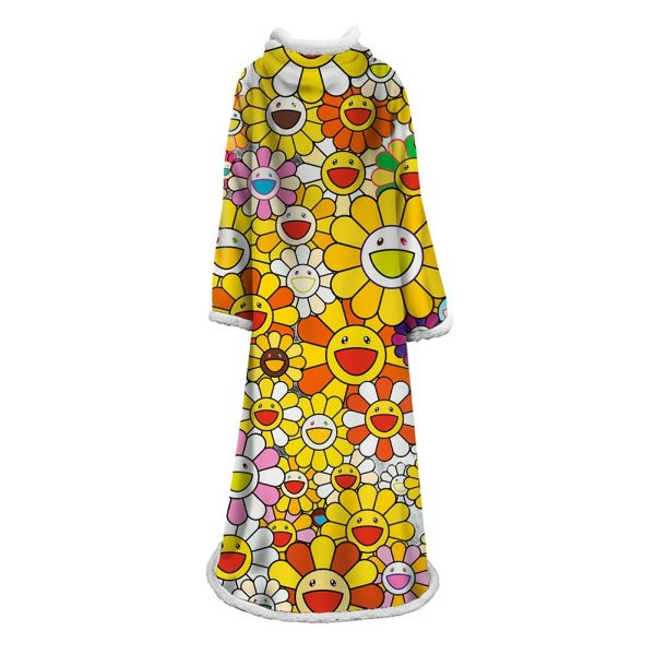 3D Digital Flower Printed Blanket With Sleeves-Cute Cartoon Blanket Robe
