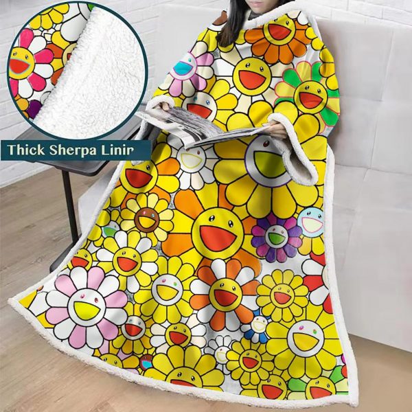 3D Digital Flower Printed Blanket With Sleeves-Cute Cartoon Blanket Robe