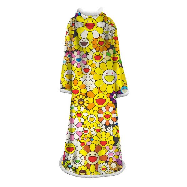 3D Digital Flower Printed Blanket With Sleeves-Cute Cartoon Blanket Robe