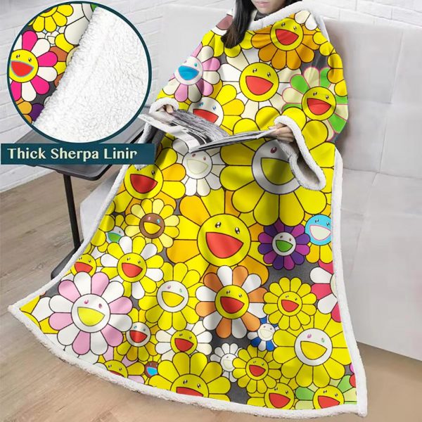 3D Digital Flower Printed Blanket With Sleeves-Cute Cartoon Blanket Robe