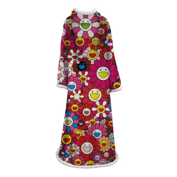 3D Digital Flower Printed Blanket With Sleeves-Cute Cartoon Blanket Robe