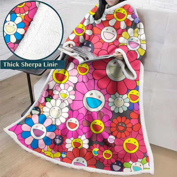 3D Digital Flower Printed Blanket With Sleeves-Cute Cartoon Blanket Robe