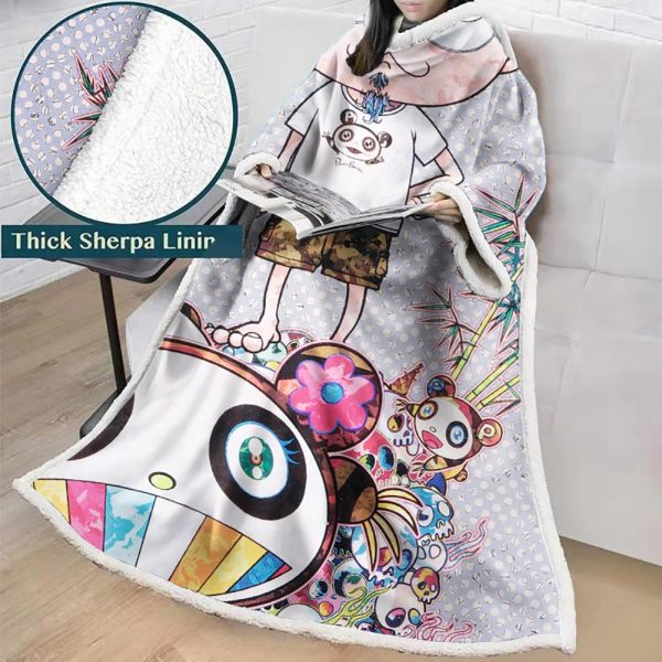 3D Digital Flower Printed Blanket With Sleeves-Cute Cartoon Blanket Robe