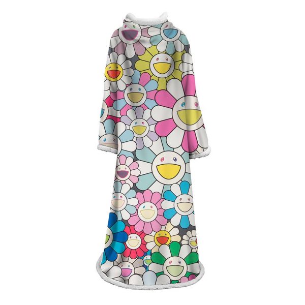 3D Digital Flower Printed Blanket With Sleeves-Cute Cartoon Blanket Robe