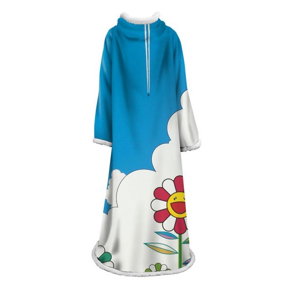 3D Digital Flower Printed Blanket With Sleeves-Cute Cartoon Blanket Robe