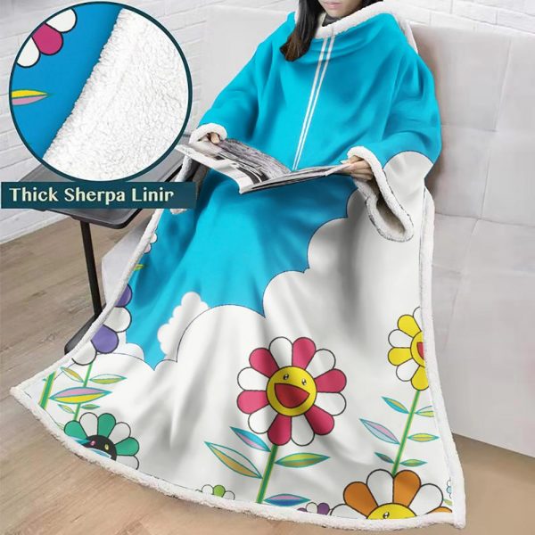 3D Digital Flower Printed Blanket With Sleeves-Cute Cartoon Blanket Robe