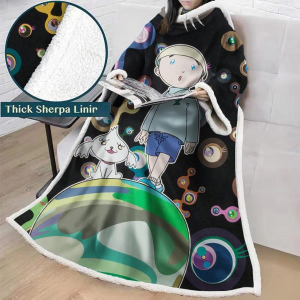 3D Digital Flower Printed Blanket With Sleeves-Cute Cartoon Blanket Robe