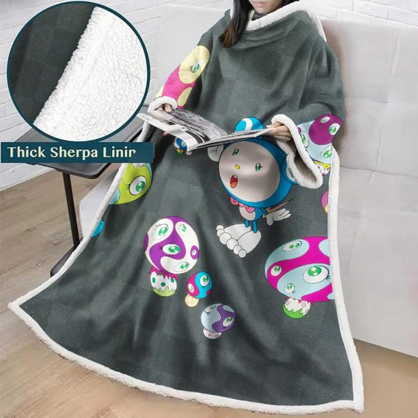 3D Digital Flower Printed Blanket With Sleeves-Cute Cartoon Blanket Robe