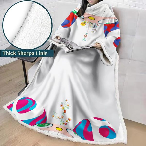 3D Digital Flower Printed Blanket With Sleeves-Cute Cartoon Blanket Robe