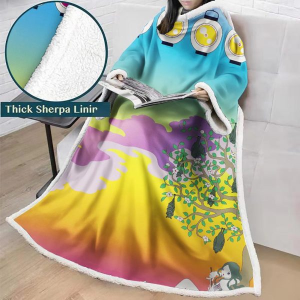 3D Digital Flower Printed Blanket With Sleeves-Cute Cartoon Blanket Robe