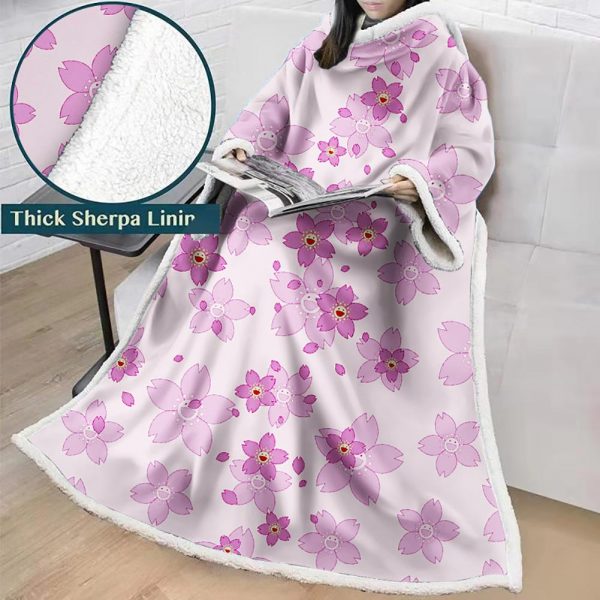 3D Digital Flower Printed Blanket With Sleeves-Cute Cartoon Blanket Robe