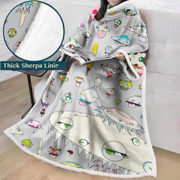 3D Digital Flower Printed Blanket With Sleeves-Cute Cartoon Blanket Robe
