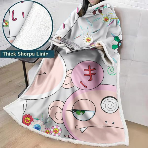 3D Digital Flower Printed Blanket With Sleeves-Cute Cartoon Blanket Robe