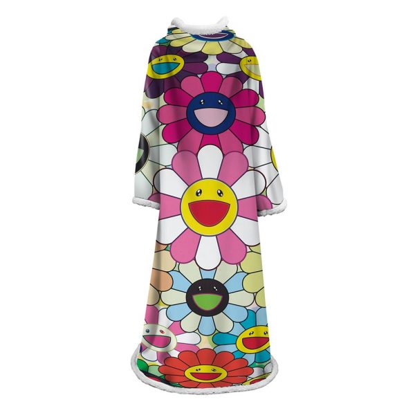 3D Digital Flower Printed Blanket With Sleeves-Cute Cartoon Blanket Robe