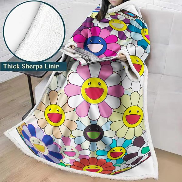 3D Digital Flower Printed Blanket With Sleeves-Cute Cartoon Blanket Robe