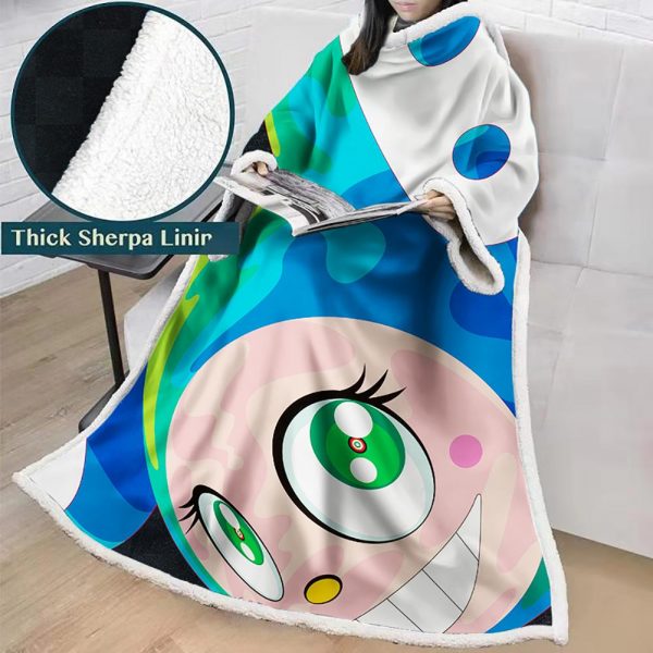 3D Digital Flower Printed Blanket With Sleeves-Cute Cartoon Blanket Robe