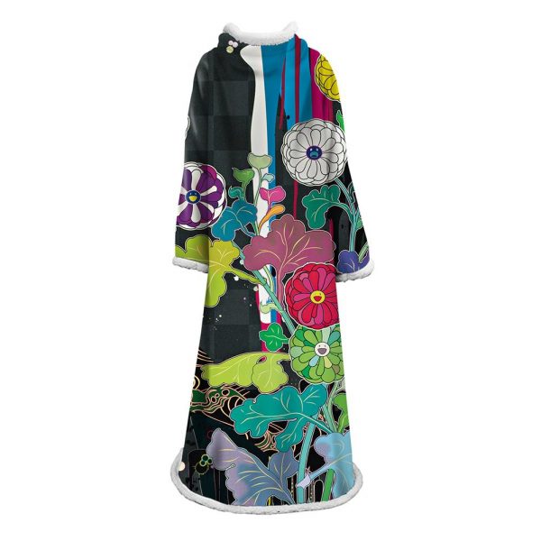 3D Digital Flower Printed Blanket With Sleeves-Cute Cartoon Blanket Robe