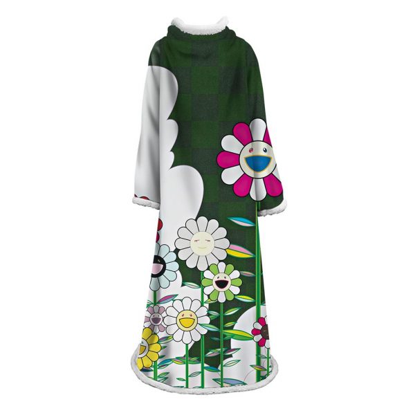 3D Digital Flower Printed Blanket With Sleeves-Cute Cartoon Blanket Robe