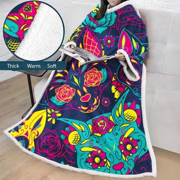 3D Digital Printed Blanket With Sleeves-Blanket Robe Halloween