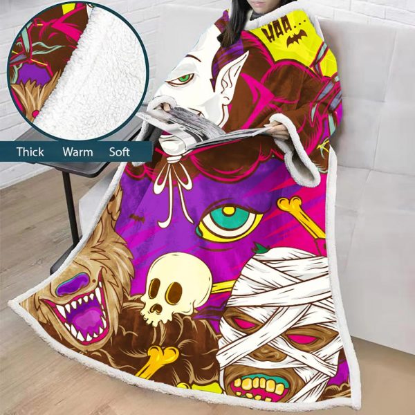 3D Digital Printed Blanket With Sleeves-Blanket Robe Halloween