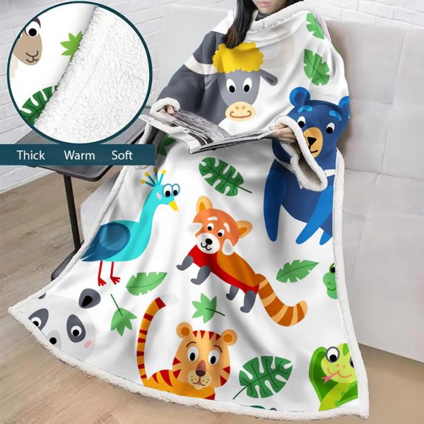 3D Digital Printed Blanket With Sleeves-Cartoon Cute Blanket Robe