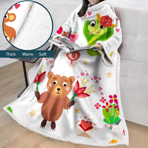 3D Digital Printed Blanket With Sleeves-Cartoon Cute Blanket Robe