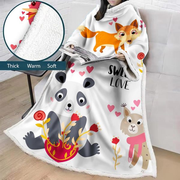 3D Digital Printed Blanket With Sleeves-Cartoon Cute Blanket Robe