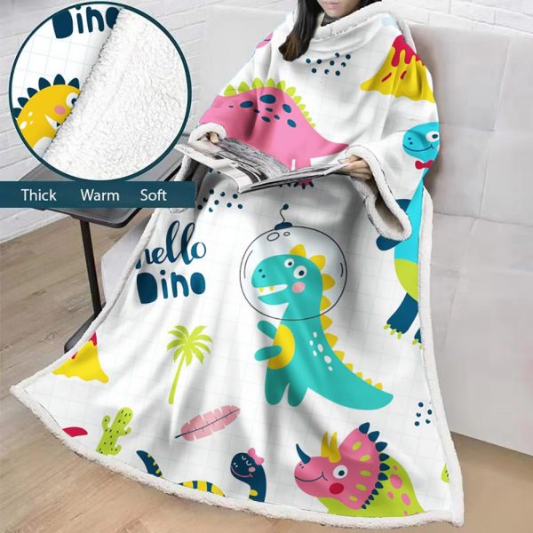 3D Digital Printed Blanket With Sleeves-Cartoon Cute Blanket Robe